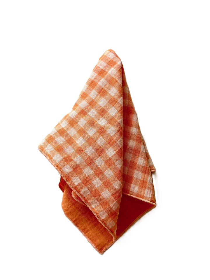 Set of 4 Double Gauze Cotton Napkins – Azure Vichy, Violet, Clementine and Green-Grey – 40x40cm