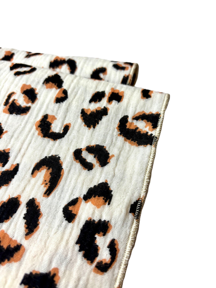 Coffret 4 Serviettes de Table – Gaze de Coton – Leopard Ecru & Camel – 40x40 cm
