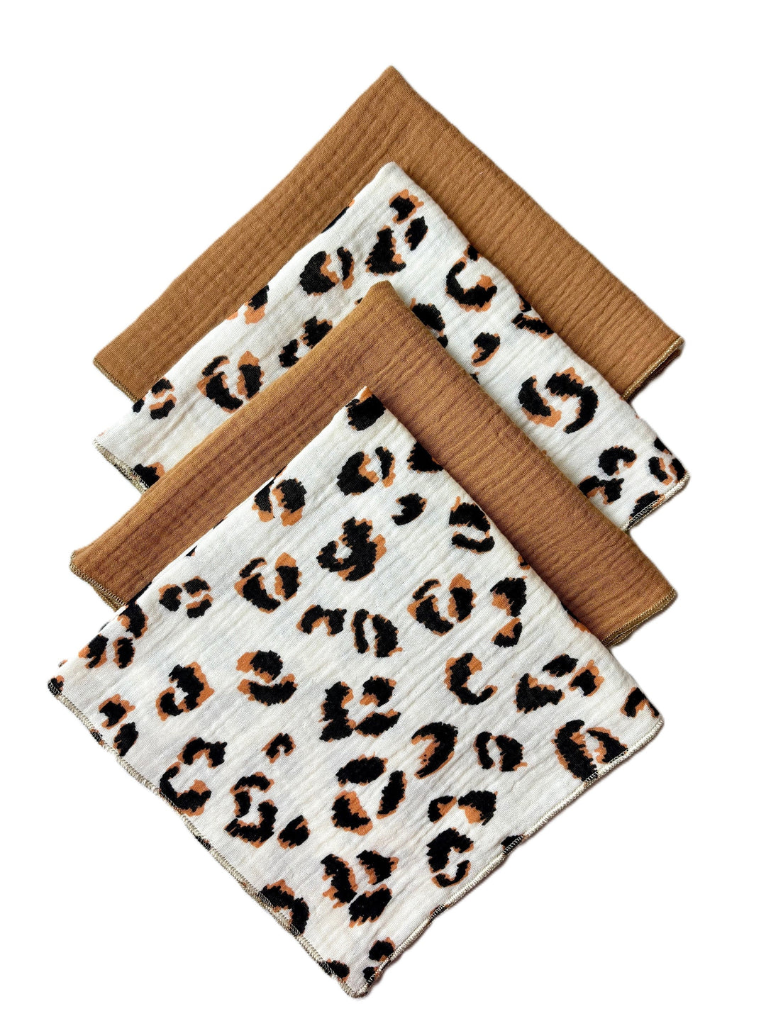 Coffret 4 Serviettes de Table – Gaze de Coton – Leopard Ecru & Camel – 40x40 cm