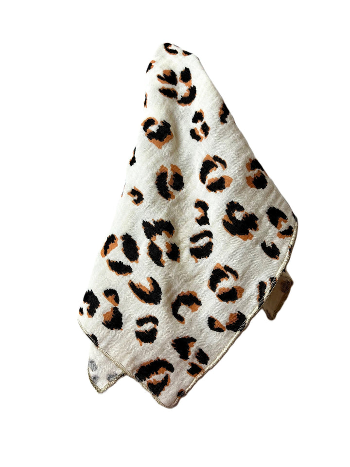 Coffret 4 Serviettes de Table – Gaze de Coton – Leopard Ecru & Camel – 40x40 cm