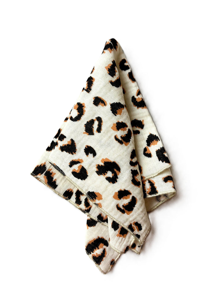 Coffret 4 Serviettes de Table – Gaze de Coton – Leopard Ecru & Fauve – 40x40 cm