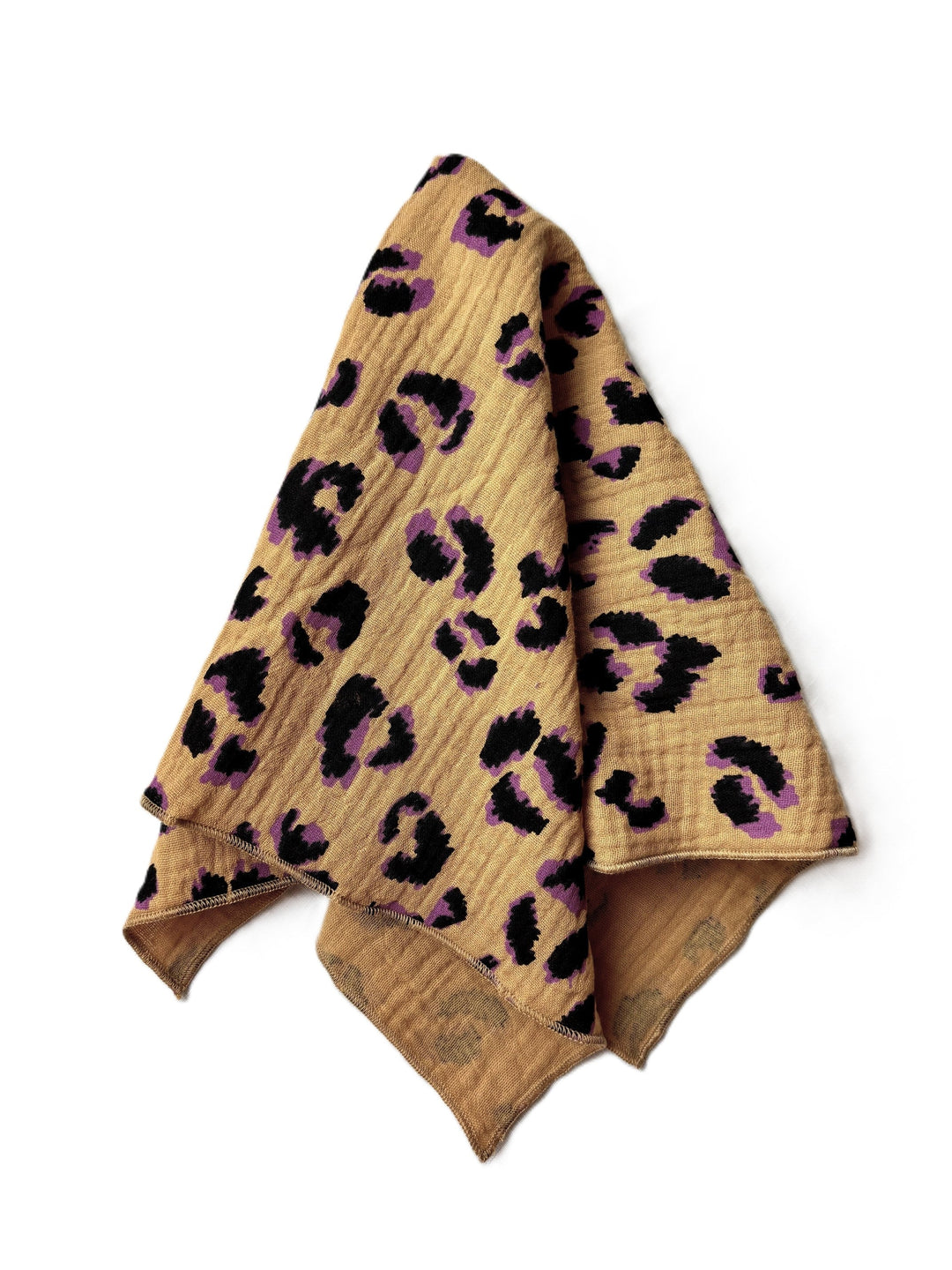Set of 4 Napkins – Cotton Gauze – Leopard, camel and purple – 40x40 cm