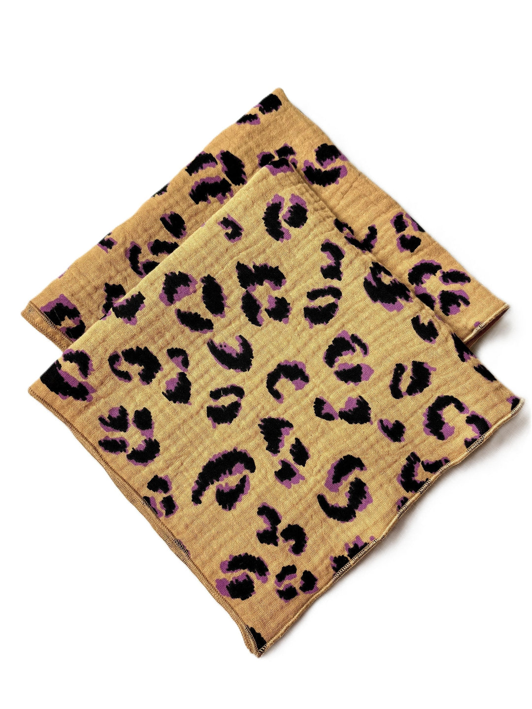 2 Serviettes de Table en Double Gaze de Coton – Léopard Fauve – 40x40 cm