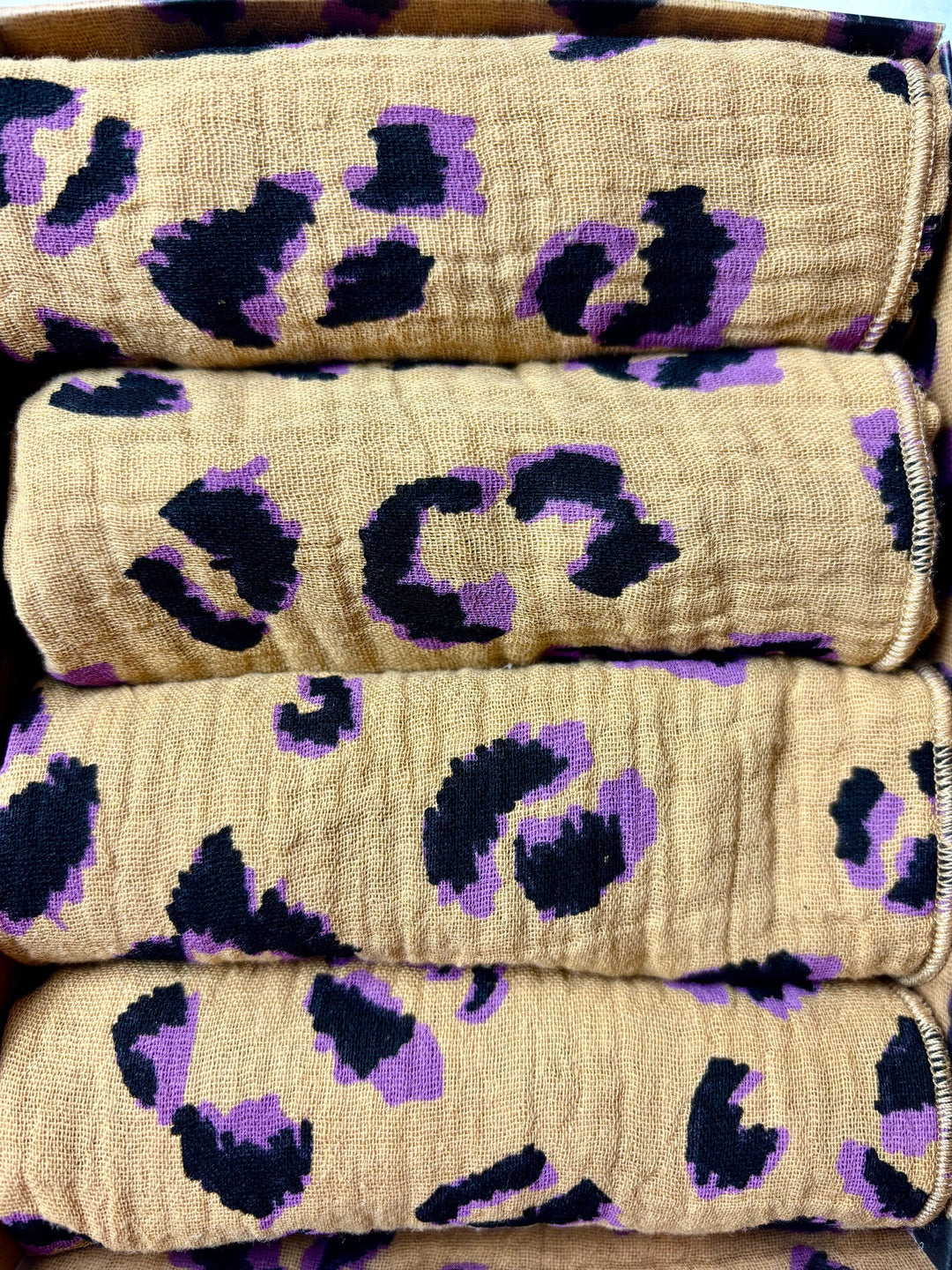 Coffret 4 Serviettes de Table – Gaze de Coton – Leopard Fauve – 40x40 cm