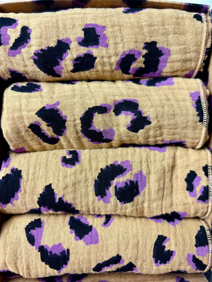 Coffret 4 Serviettes de Table – Gaze de Coton – Leopard Fauve – 40x40 cm