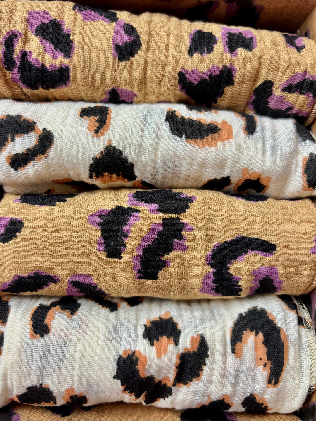 Coffret 4 Serviettes de Table – Gaze de Coton – Leopard Ecru & Fauve – 40x40 cm