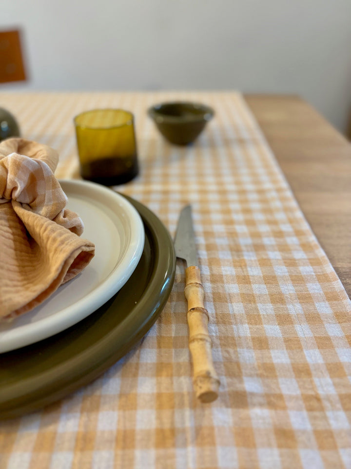 Chemin de table Vichy Jaune blé – Gaze de coton – 50x150cm