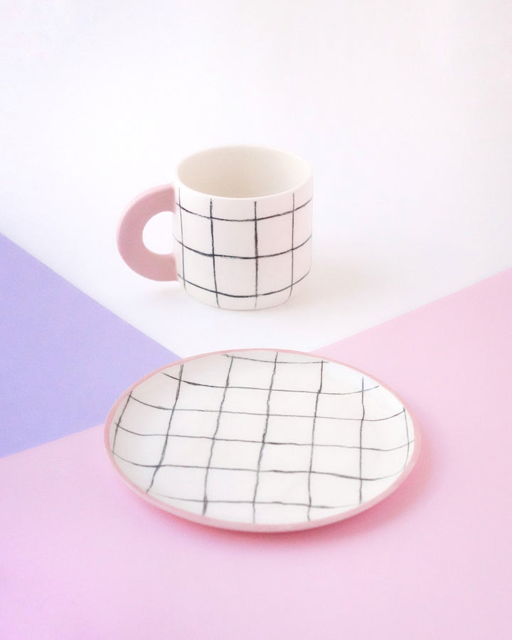 Mug "Grid" (anse rose) Mugs Textura Ceramics