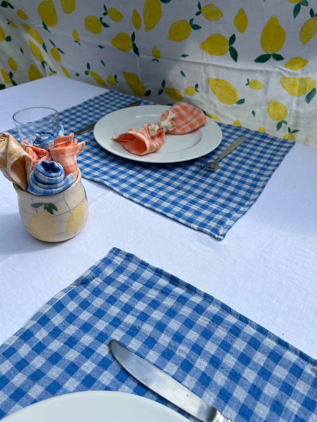 Set of 4 Placemats and napkins in Vichy Azur fabric