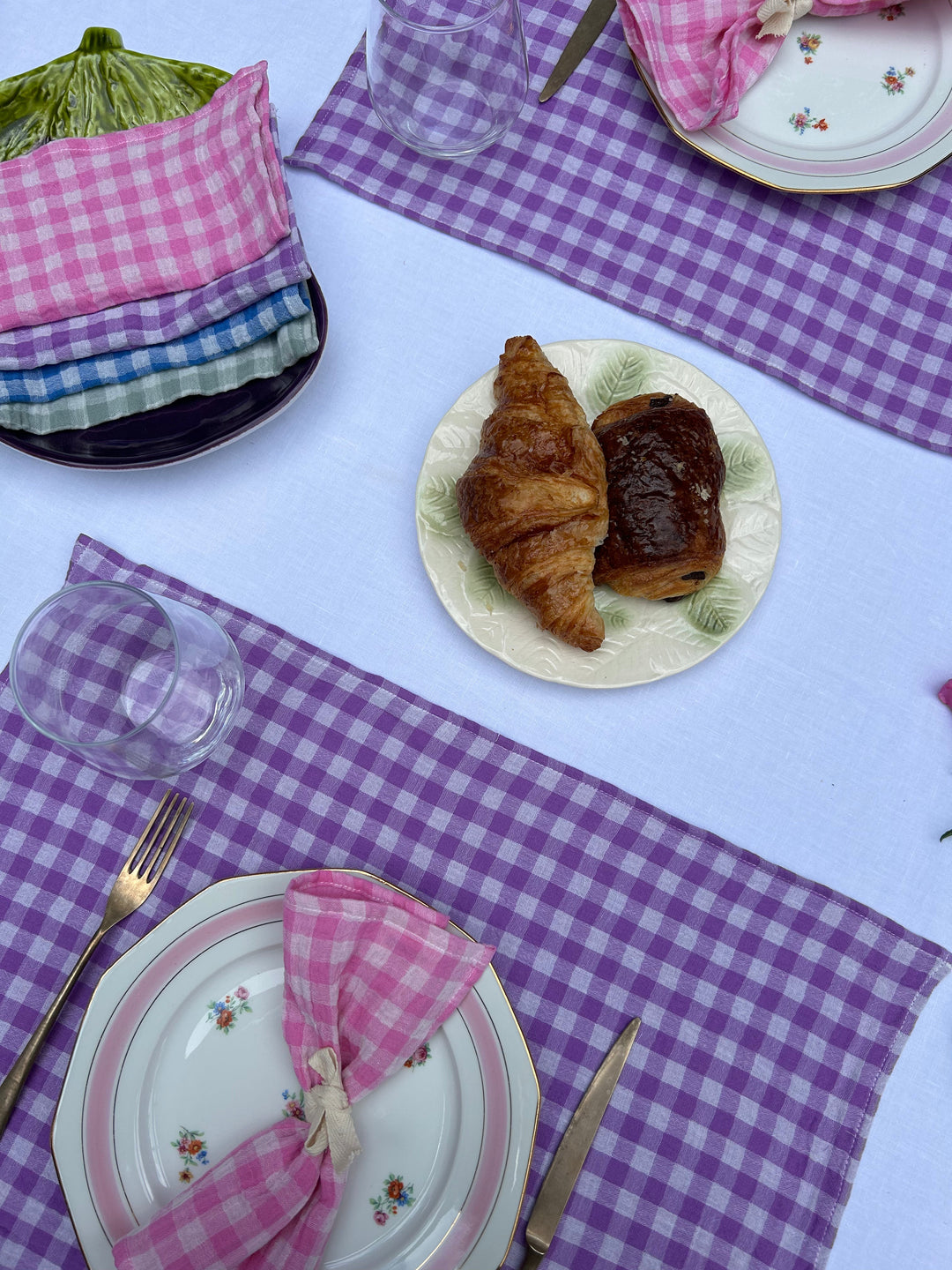 Coffret 6 serviettes de table Petites 23x23cm Vichy rose, bleu et violet Serviettes de table Charmy