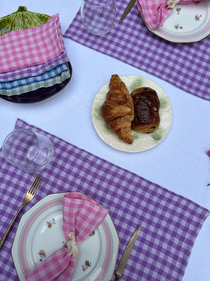 Coffret 6 serviettes de table Petites 23x23cm Vichy rose, bleu et violet Serviettes de table Charmy