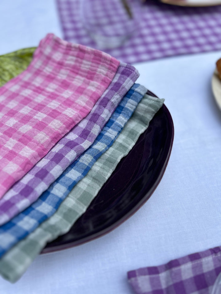 Coffret 6 serviettes de table Petites 23x23cm Vichy rose, bleu et violet Serviettes de table Charmy