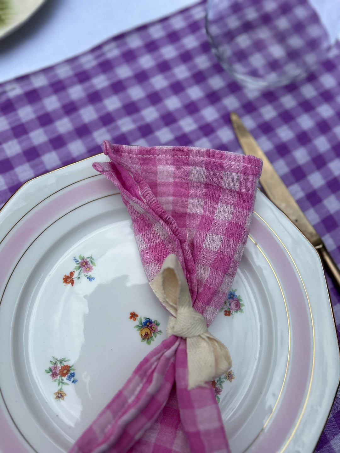 Coffret 6 serviettes de table Petites 23x23cm Vichy rose, bleu et violet Serviettes de table Charmy