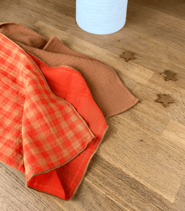 Set of 4 Double Gauze Cotton Napkins – Tangerine & Caramel – 40x40cm