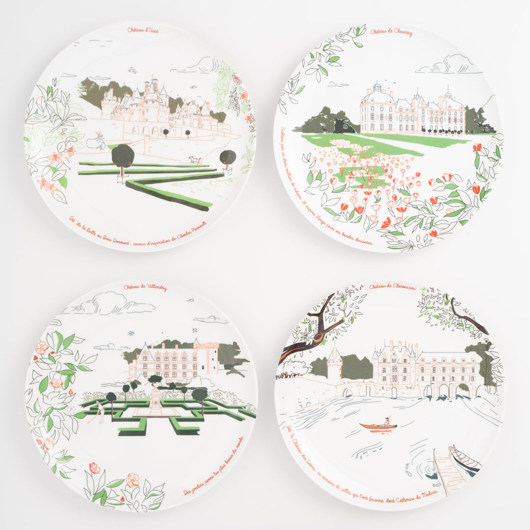 Set of 4 melamine dessert plates - The Loire Valley Castles - Ø 21 cm