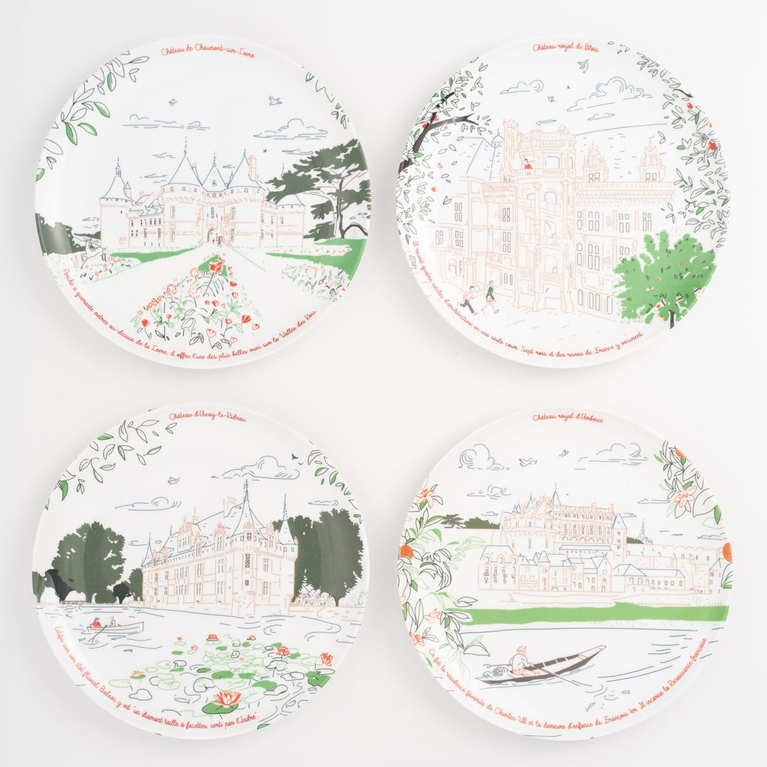 Set of 4 melamine dessert plates - The Loire Valley Castles - Ø 21 cm