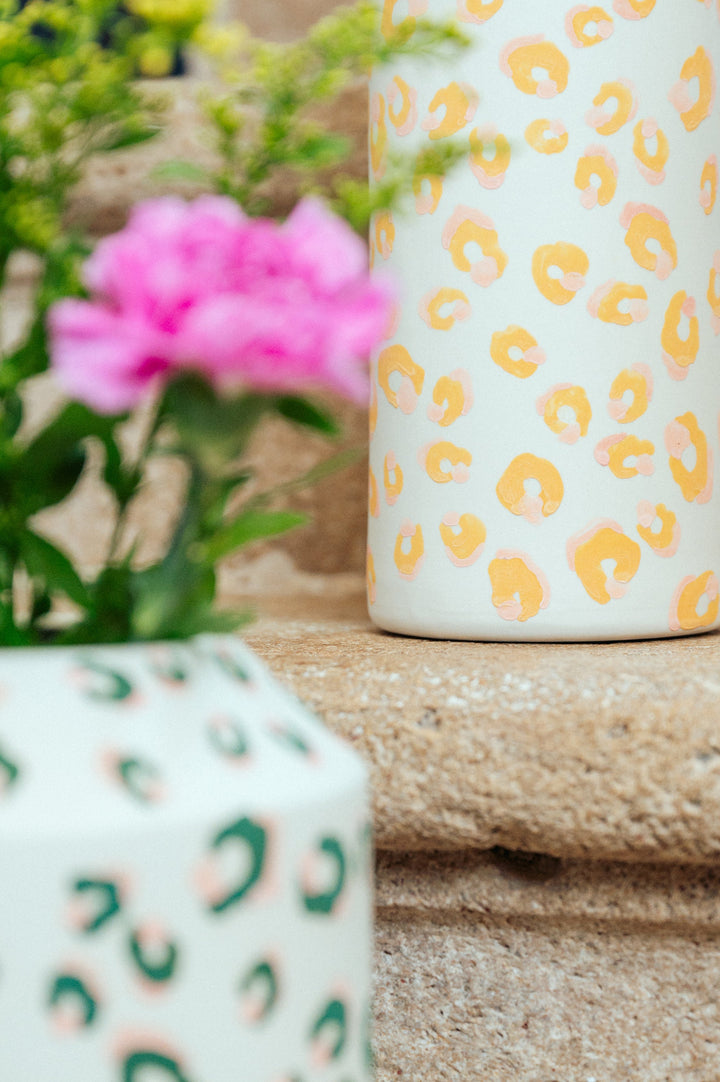 Tall vase with yellow and pink leopard print - ALMA