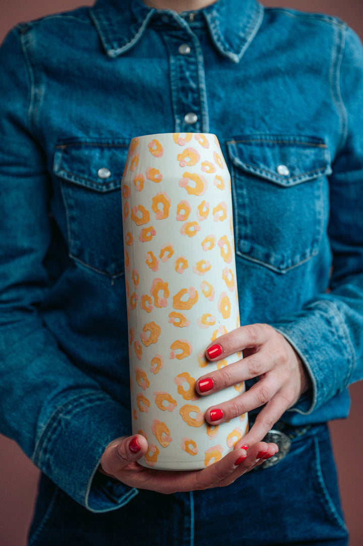 Tall vase with yellow and pink leopard print - ALMA