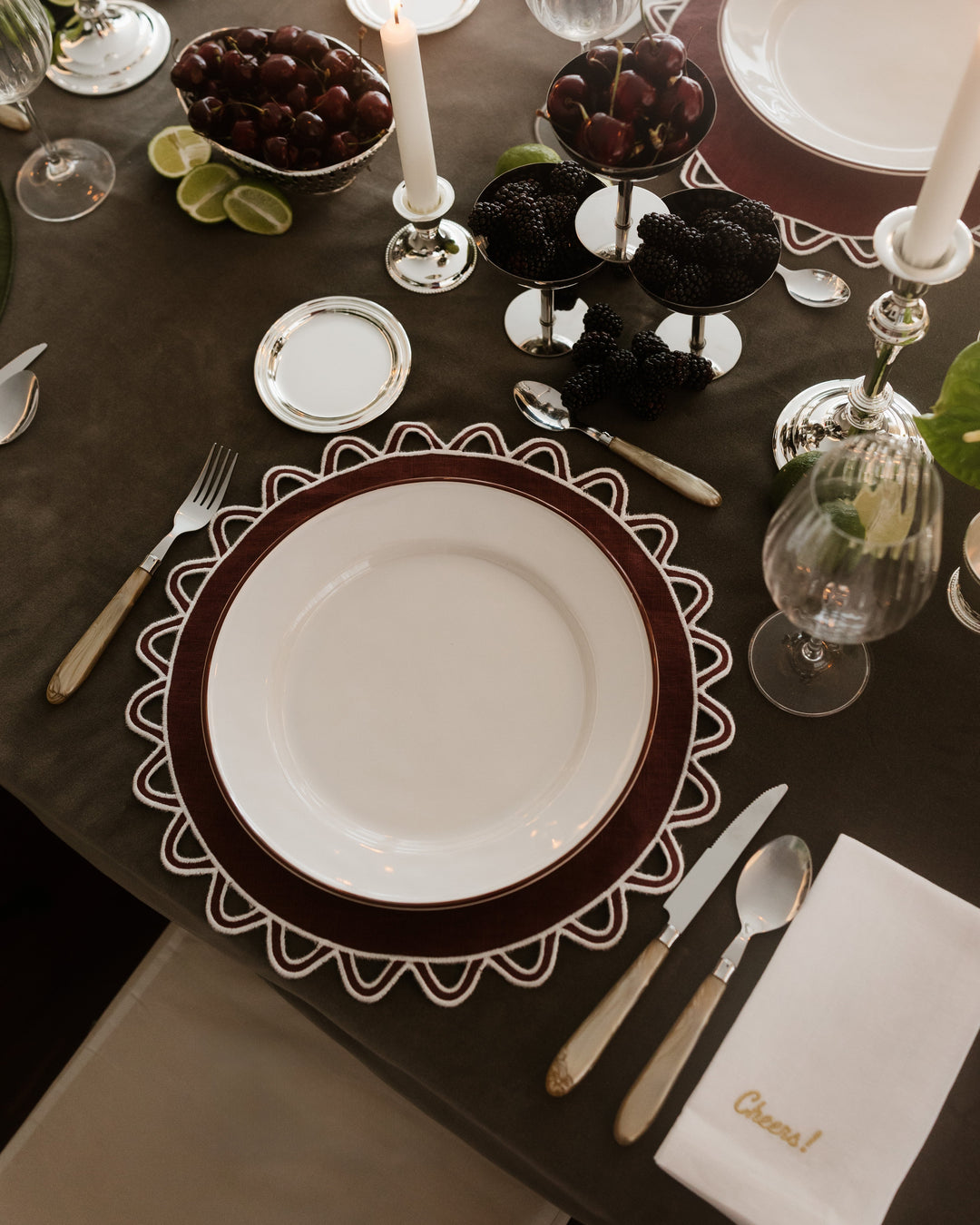 Set de table Halo, bordeaux et écru