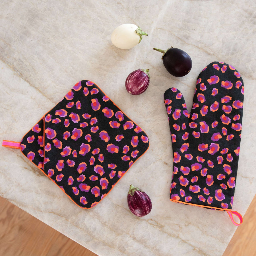 Gant + Manique de cuisine motif léopard noir