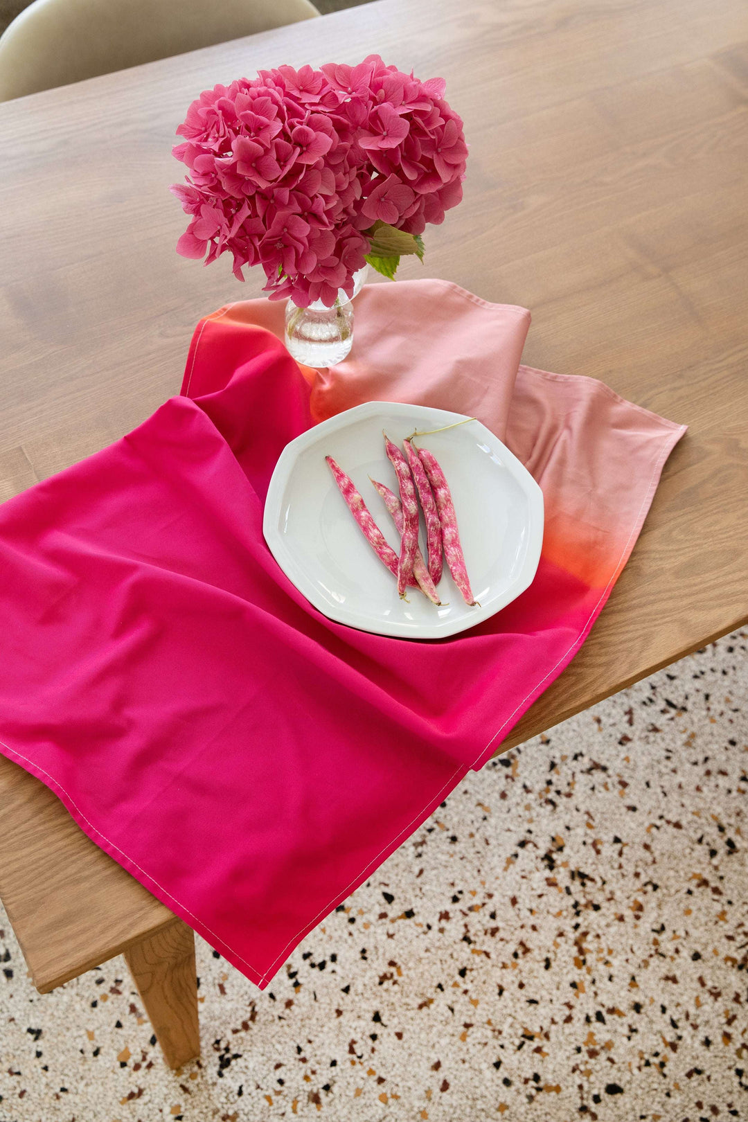 Torchon de cuisine gradient rose et orange 100% coton
