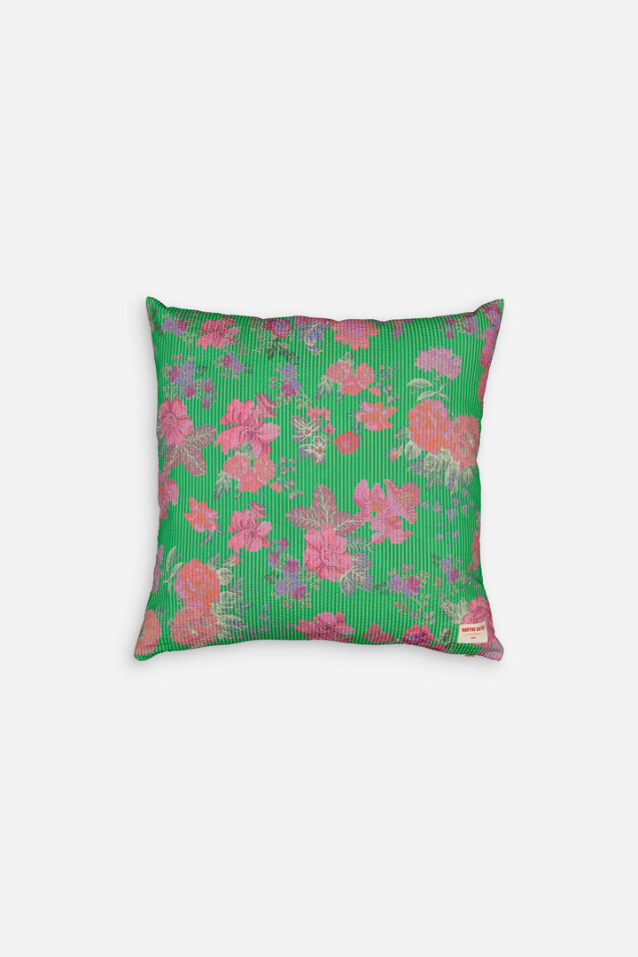 Green and pink Moldavian flower pattern cushion - GISÈLE