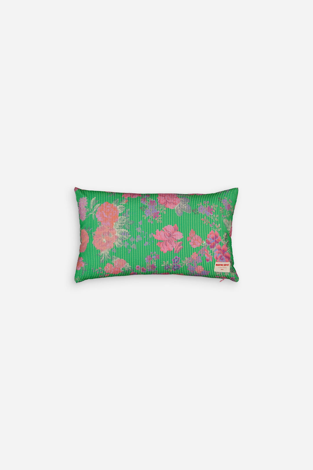 Coussin motifs fleurs moldaves vert et rose - GISÈLE