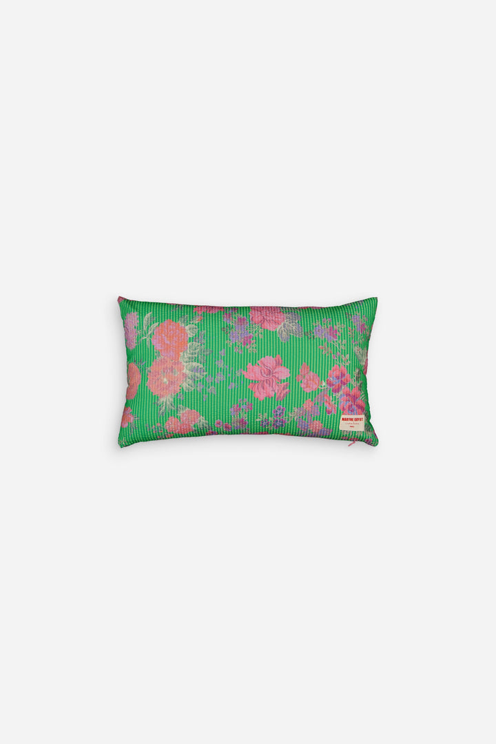 Coussin motifs fleurs moldaves vert et rose - GISÈLE