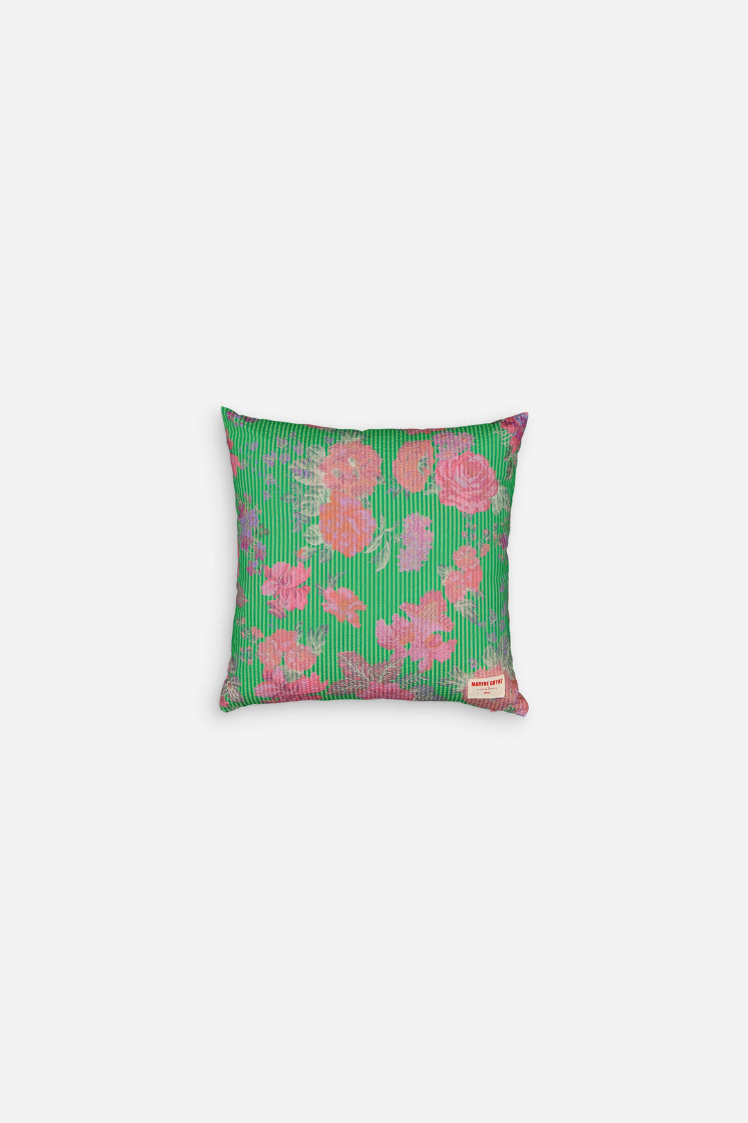 Coussin motifs fleurs moldaves vert et rose - GISÈLE