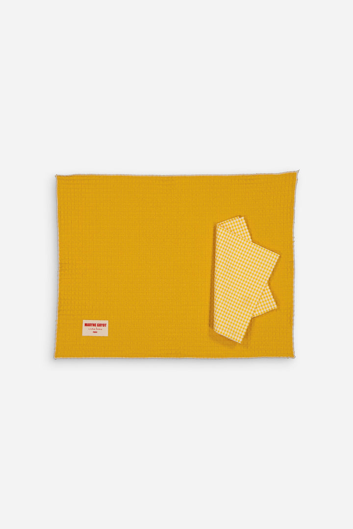 Lot de 4 sets de table uni texturé - Gaufre moutarde