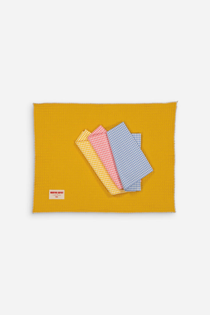 Lot de 4 sets de table uni texturé - Gaufre moutarde