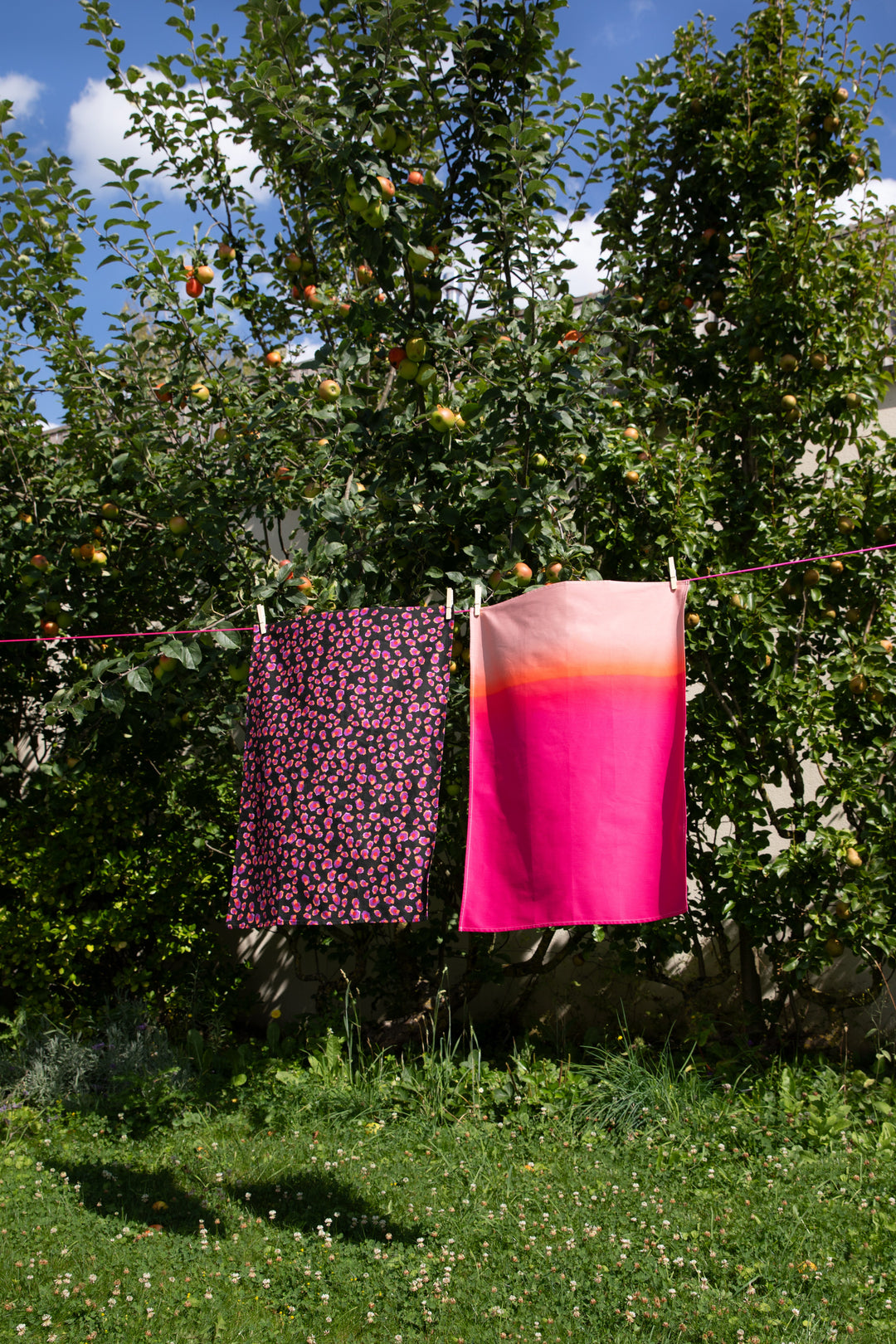 Set of 2 Leopard Black + Gradient Pink and Orange Kitchen Towels 100% Cotton