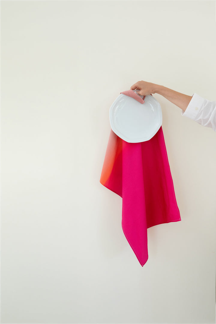 Torchon de cuisine gradient rose et orange 100% coton