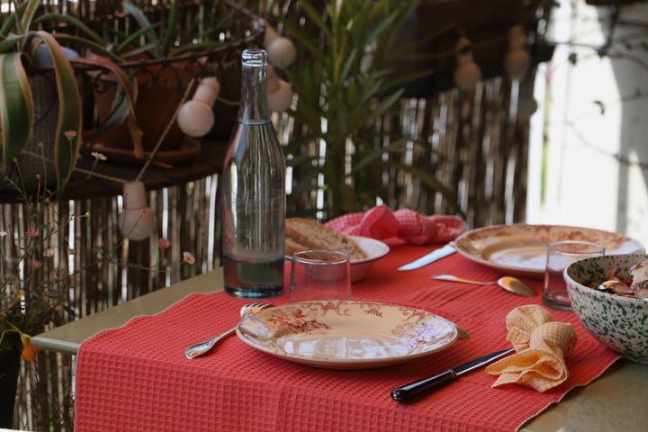 Chemin de table uni corail - Gaufre Corail