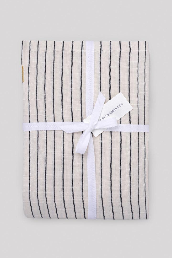 Nappe Écru à rayures en coton flammé
