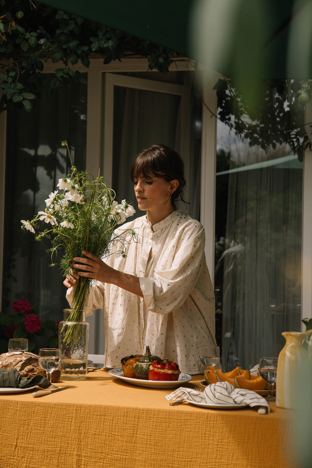 Serviettes de table Écru à rayures en coton flammé (lot de 2)