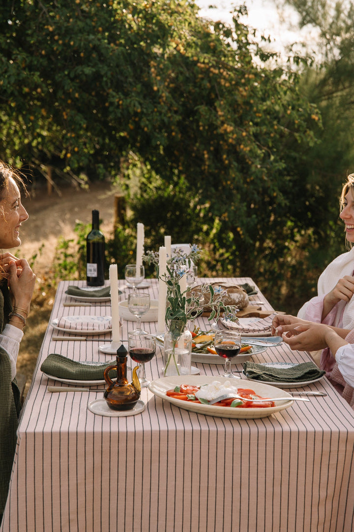 Nappe Rose délicat à rayures en coton flammé