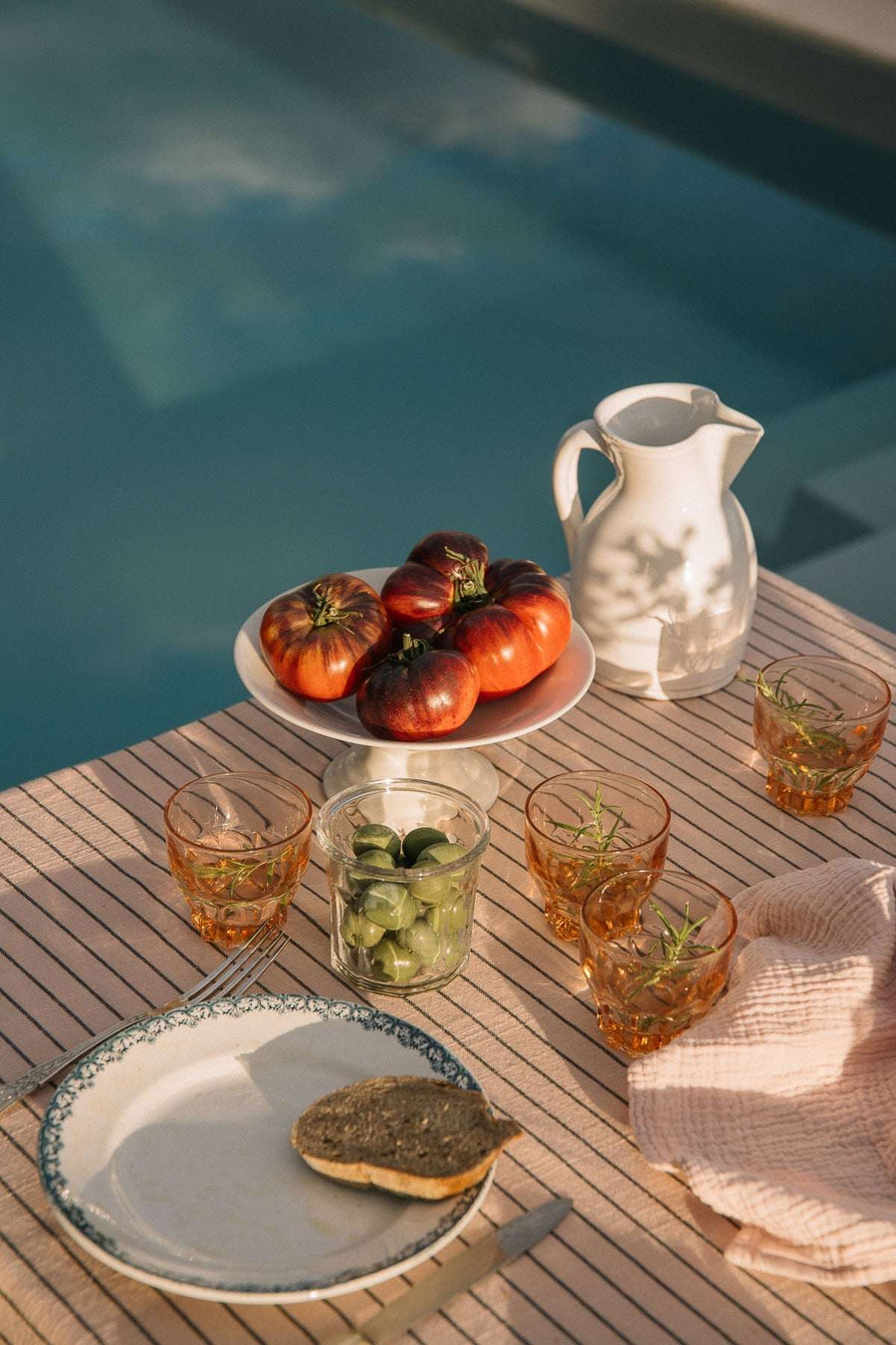 Nappe Rose délicat à rayures en coton flammé