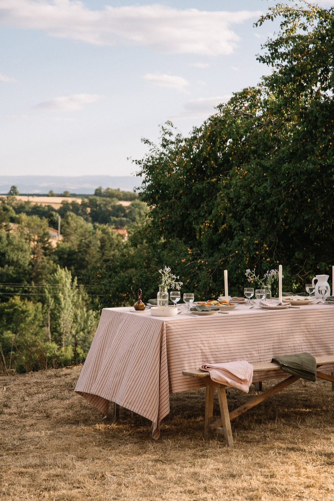 Nappe Rose délicat à rayures en coton flammé