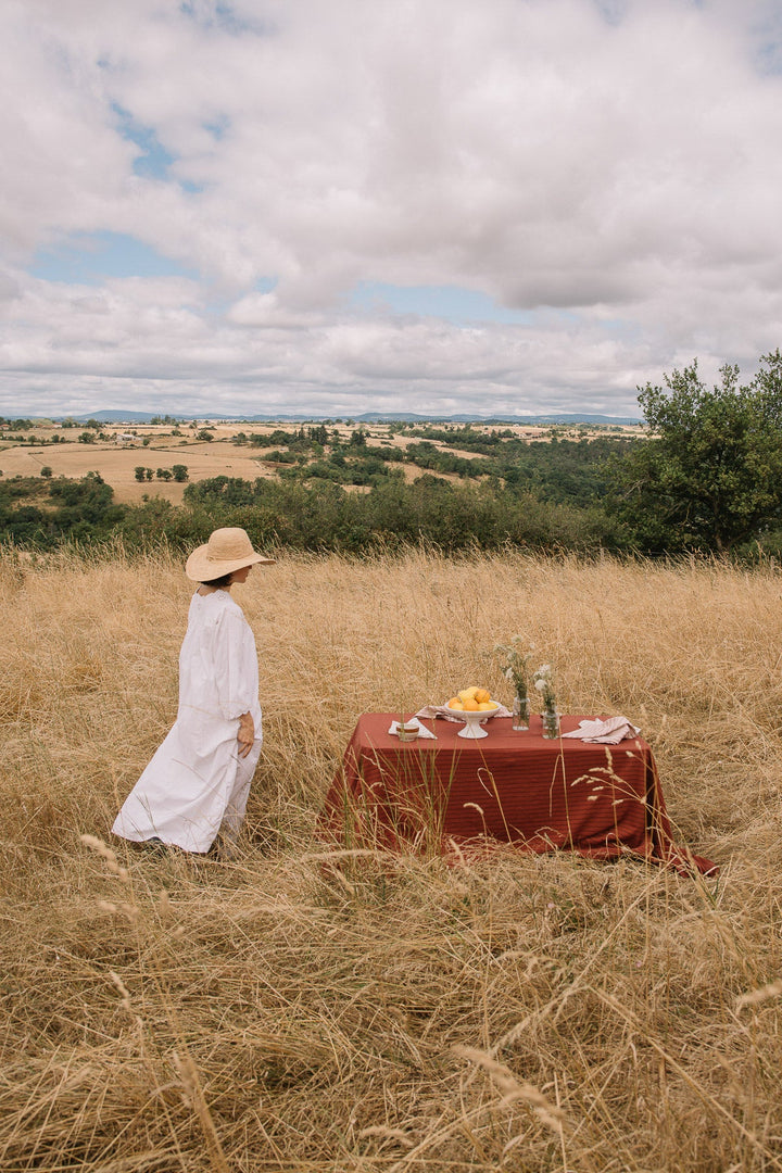 Nappe Rouille à rayures en coton flammé