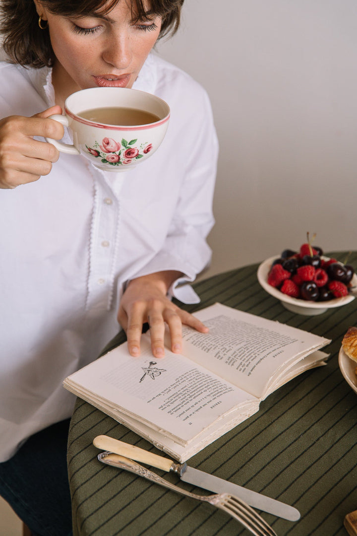 Nappe Vert câpre à rayures en coton flammé