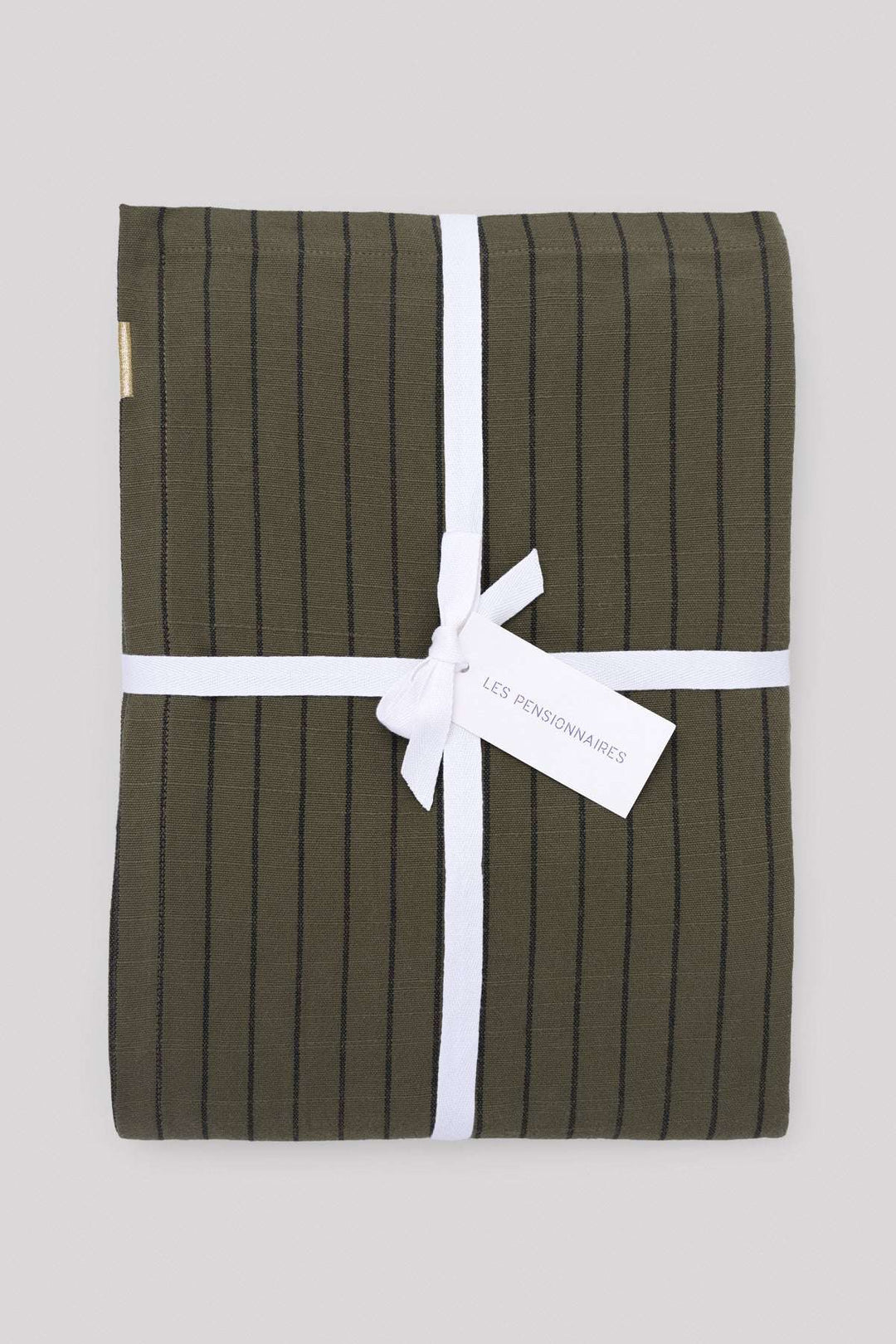 Nappe Vert câpre à rayures en coton flammé