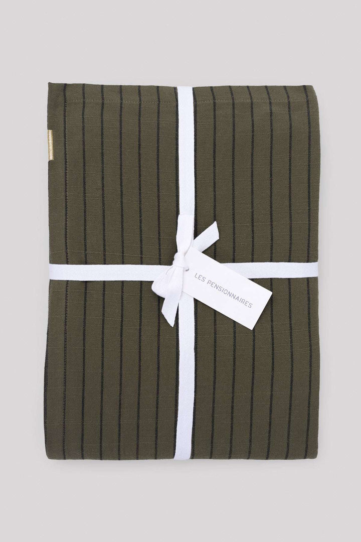 Nappe Vert câpre à rayures en coton flammé