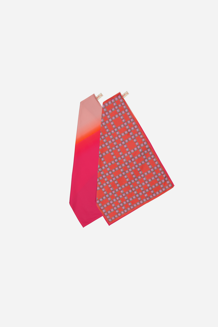 Lot de 2 torchons de cuisine gradient rose et orange + vichy vintage 100% coton