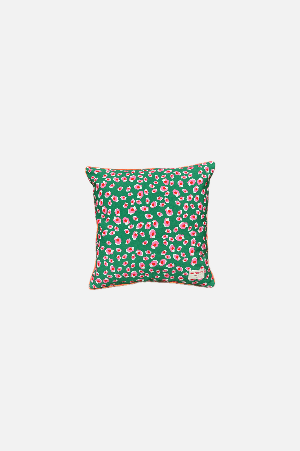 Coussin vert au motif iconique léopard rose blanc - Garance