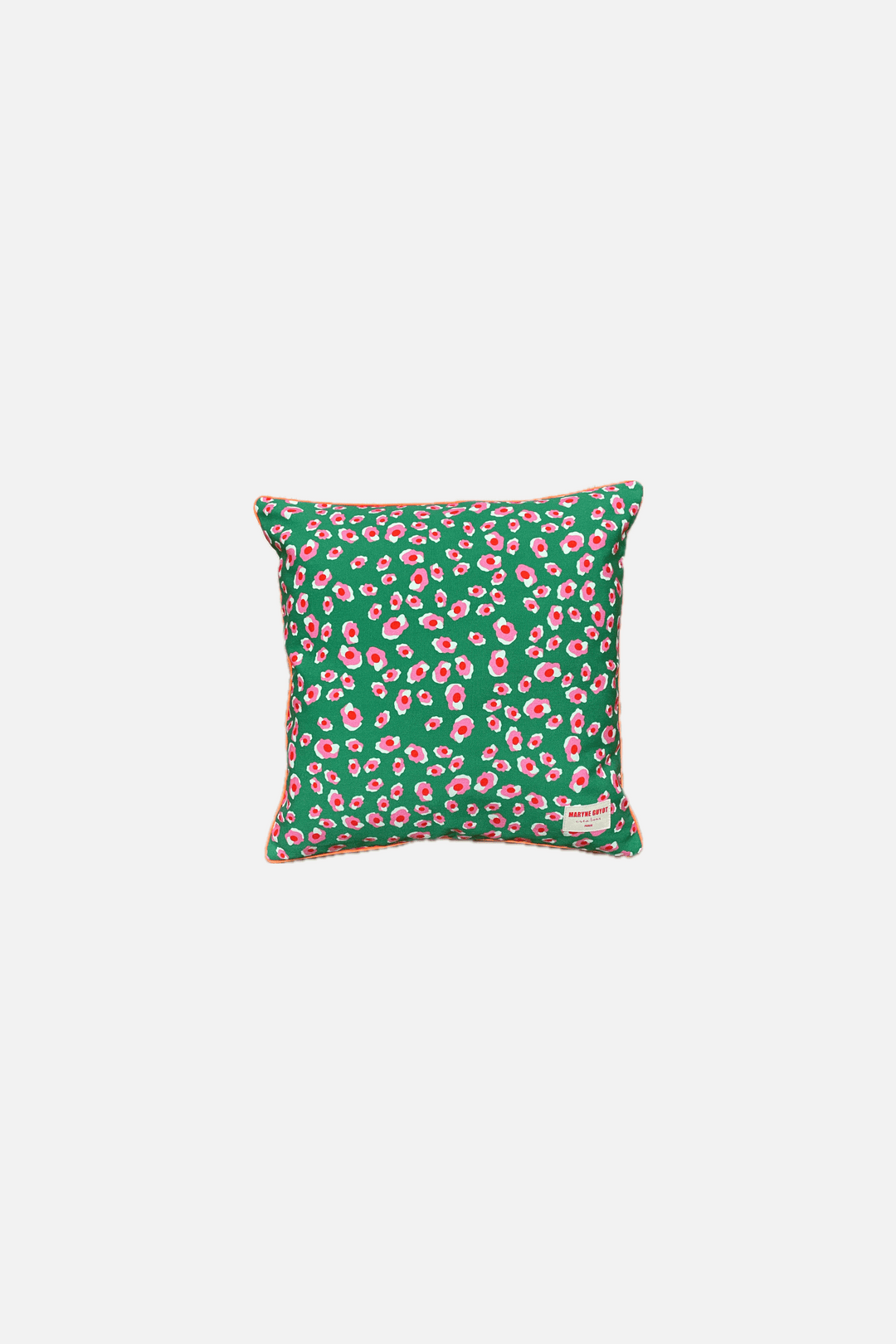 Coussin vert au motif iconique léopard rose blanc - Garance