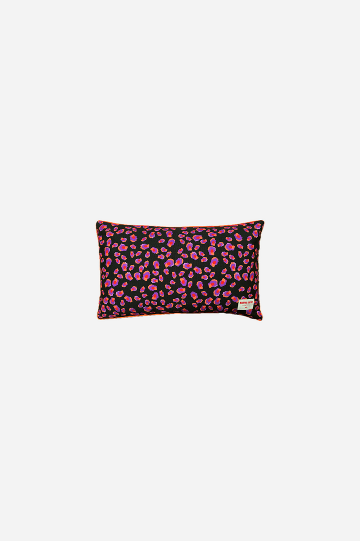 Black cushion with iconic orange and purple leopard pattern - Georges