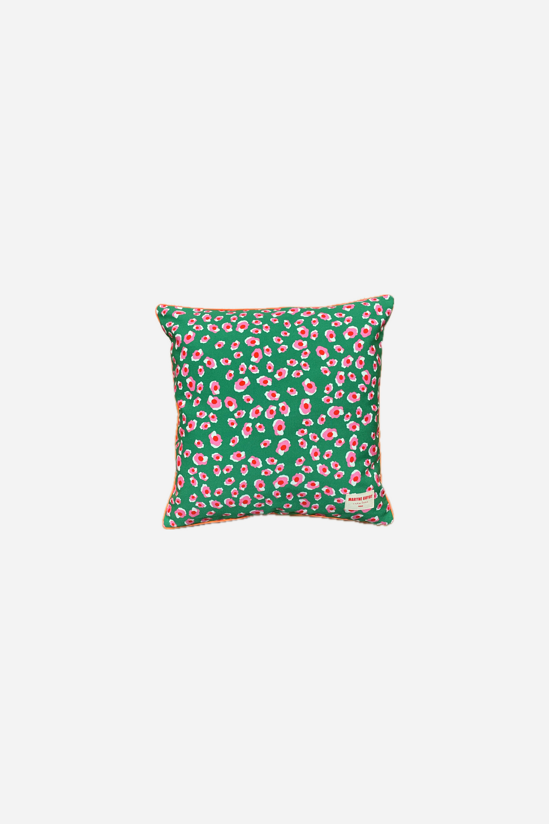 Green cushion with iconic pink and white leopard pattern - Garance
