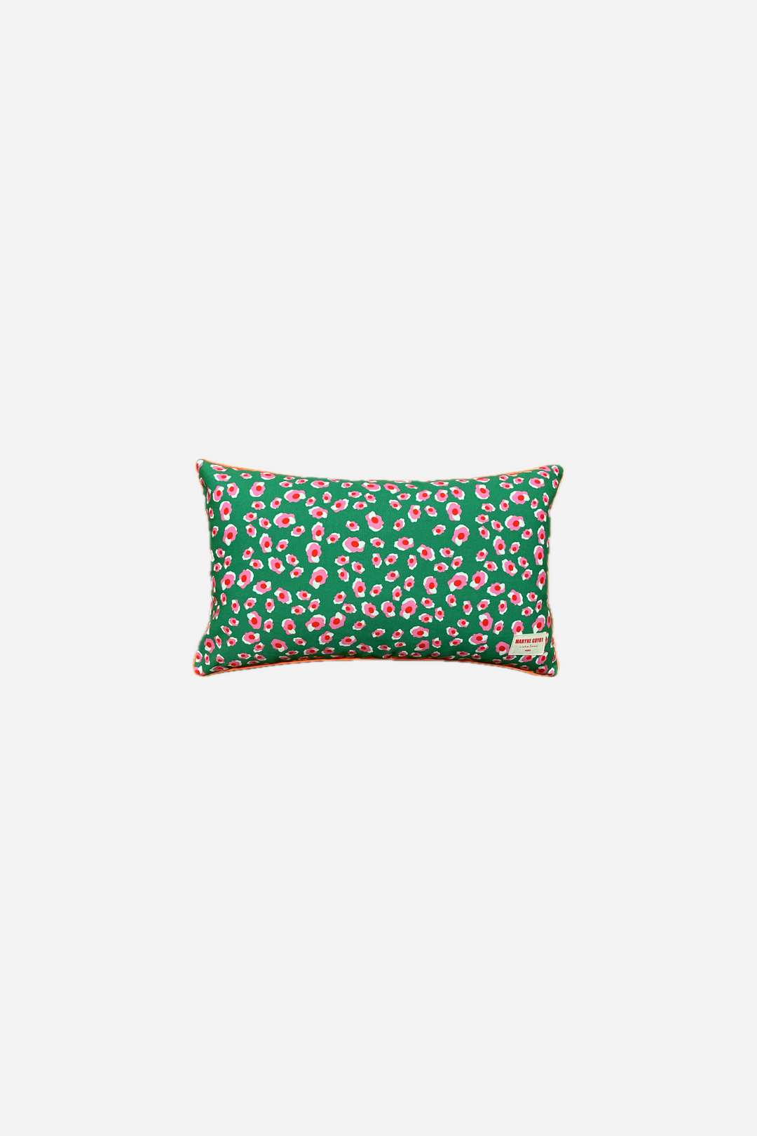 Green cushion with iconic pink and white leopard pattern - Garance