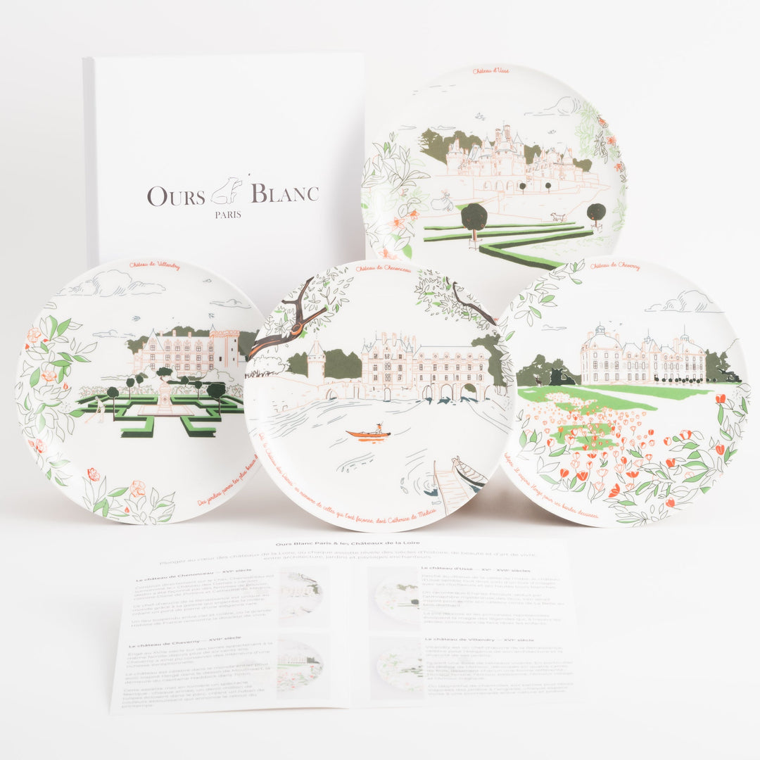 Set of 4 melamine dessert plates - The Loire Valley Castles - Ø 21 cm